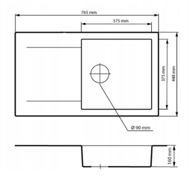 Graniteland Liri Granite Bluestone hard stone look sink with draining area 765x448 mm 1208971437