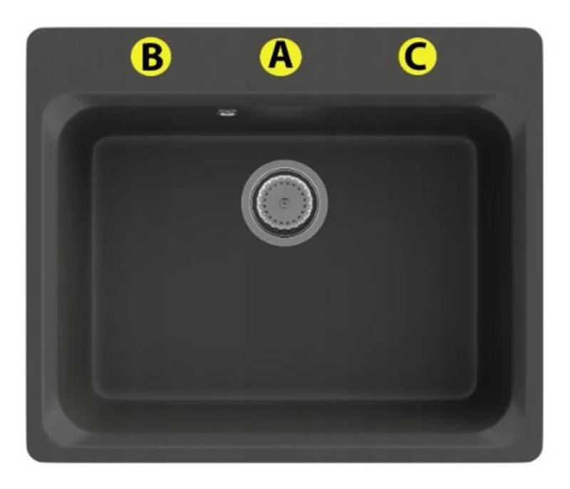 Graniteland Vastone Granite Sink 619x522 mm Black Surface Mount with Faucet Hole and Stainless Steel Plug 1208971443