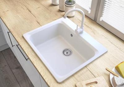 Graniteland Vastone Granitvask 619x522 mm Hvid Overflade med Hanehul og Rustfrit Stål Prop 1208971445