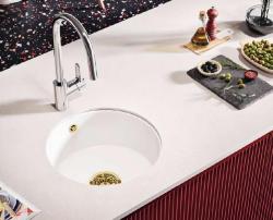 Ausmann Ceramic Ember Keramisk Hvid Rund Vask Overbygning og Underbygning med Guldprop 1208971461