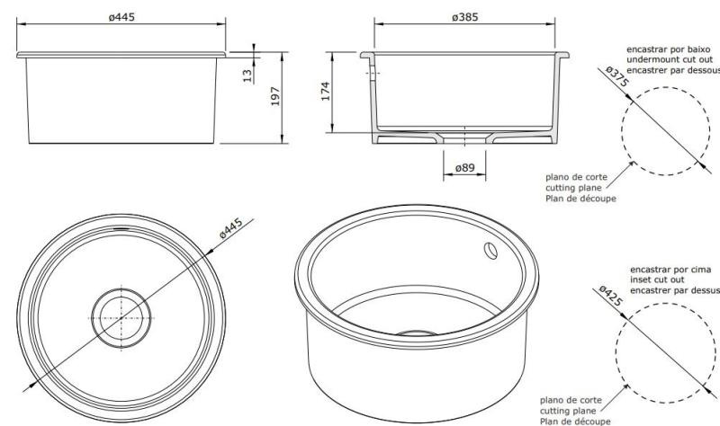 Ausmann Ceramic Ember Ceramic White Round Sink Above-counter and Under-counter with Copper plug 1208971462