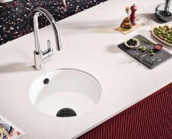Ausmann Ceramic Ember Keramisk Hvid Rund Vask Overbygning og Undermontering med Sort prop 1208971464