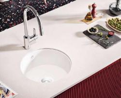 Ausmann Ceramic Ember Keramisk Hvid Rund Vask Overbygning og Underbygning med Hvid prop 1208971465