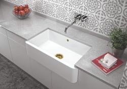 Ausmann Ceramic Mira Keramisk Hvid Vask - Undermontering og Mellemmontering 795 x 460 mm med Guld prop 1208971466