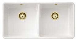 Ausmann Ceramic Mira Keramisk Hvid Dobbelte Vask - Undermontering og Mellembygning 890 x 456 mm med Guldpropper 1208971471