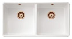 Ausmann Ceramic Mira Keramisk Hvid Dobbelte Vask - Undermontering og Mellemmontering 890 x 456 mm med Kobberpropper 1208971472