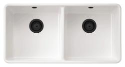 Ausmann Ceramic Mira Keramisk Hvid Dobbeltvask - Undermontering og Mellemmontering 890 x 456 mm med Sorte propper 1208971474