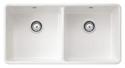 Ausmann Ceramic Mira Keramisk Hvid Dobbeltvask - Undermontering og Mellemmontering 890 x 456 mm med Hvide propper 1208971475