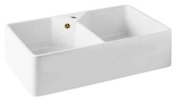 Ausmann Ceramic Mira Keramisk Hvid Dobbeltvask - Undermontering og Mellemmontering 793 x 450 mm med kranhul og Guld prop 1208971476