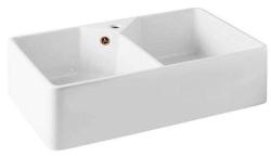 Ausmann Ceramic Mira Keramisk Hvid Dobbeltvask - Undermontering og Mellemmontering 793 x 450 mm med hanehul og Kobberprop 1208971477
