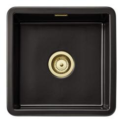 Ausmann Ceramic Ember Keramisk Mat Sort Kvadratisk Opsats og Undersats 40 x 40 cm med Guldprop 1208971486