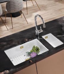 Ausmann Ceramic Ember Keramisk Hvid halv vask Over- og Undermontering 174 x 400 mm med Guld prop 1208971501