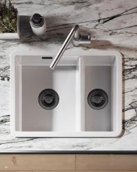 Ausmann Ceramic Ember Keramisk Hvid Halvanden Vask Overbygning og Underbygning 535 x 400 mm med Gun metal propper 1208971508