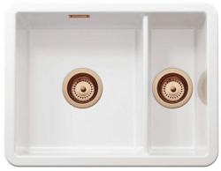 Ausmann Ceramic Ember Keramisk Hvid En og en halv Vask Overbygning og Underbygning 495 x 370 mm med Kobberpropper 1208971514