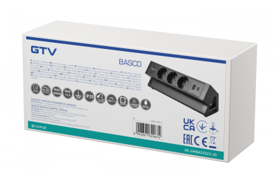 Møbelstik BASCO, 3xSCHUKO, USB A+C, kabel 1,5 m, sort