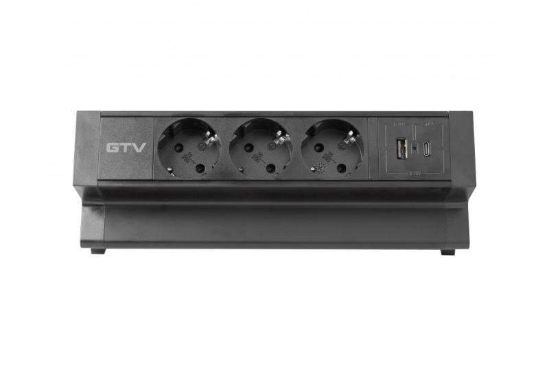 Møbelstik BASCO, 3xSCHUKO, USB A+C, kabel 1,5 m, sort