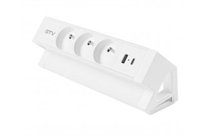 Basco møbelstik, 3 x stik med jordforbindelse, USB A+C, 1,5m kabel, hvid med montering