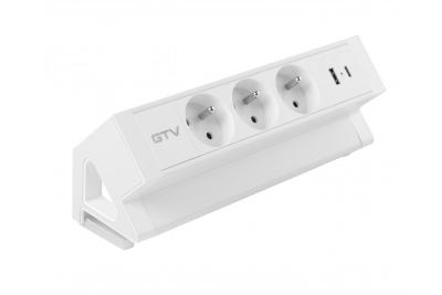 Basco møbelstik, 3 x stik med jordforbindelse, USB A+C, 1,5m kabel, hvid med montering