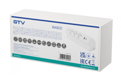 Basco møbelstik, 3 x stik med jordforbindelse, USB A+C, 1,5m kabel, hvid med montering