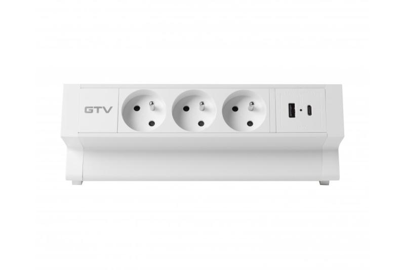 Basco møbelstik, 3 x stik med jordforbindelse, USB A+C, 1,5m kabel, hvid med montering