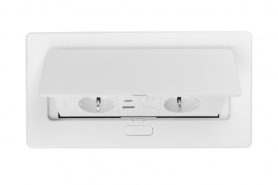 Møbelstik MULTISOFT, 2xSHUKO, USB A+C, RJ45, kabel 1,5 m, hvid