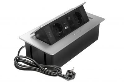 Møbelstik MULTISOFT, 2xSCHUKO, USB A+C, RJ45, kabel 1,5 m, aluminium