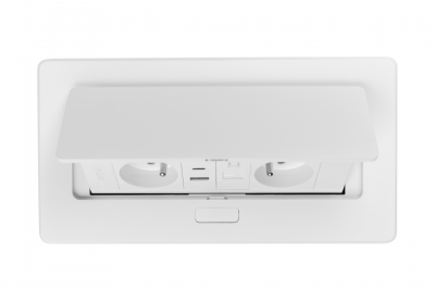 MULTISOFT Møbelstik 2x Stik med Jord, USB A+C, RJ45, Strømkabel med Stik, Hvid
