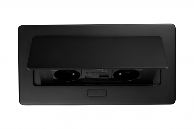 MULTISOFT Møbelstik 2x Stik med Jord, USB A+C, RJ45, Strømkabel med Stik, Sort