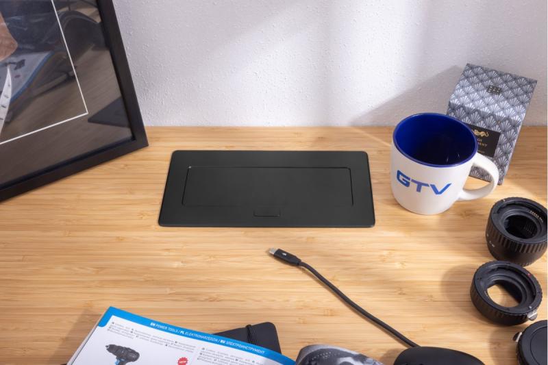 MULTISOFT Møbelstik 2x Stik med Jord, USB A+C, RJ45, Strømkabel med Stik, Sort