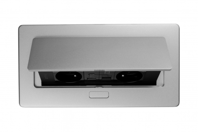 MULTISOFT Møbelstikdåse 2x Stik med Jord, USB A+C, RJ45, Strømkabel med Stik, Aluminium