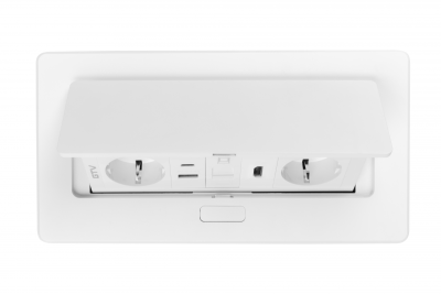 Møbelstik MULTISOFT, 2xSHUKO, USB A+C, RJ45, HDMI, kabel 1,5 m, hvid