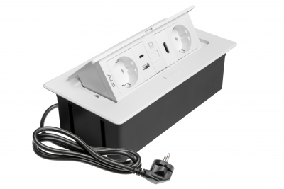 Møbelstik MULTISOFT, 2xSHUKO, USB A+C, RJ45, HDMI, kabel 1,5 m, hvid