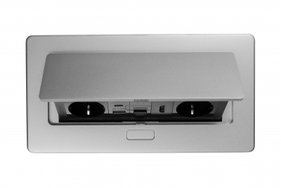 Møbelstik MULTISOFT, 2xSHUKO, USB A+C, RJ45, HDMI-kabel 1,5 m, aluminium