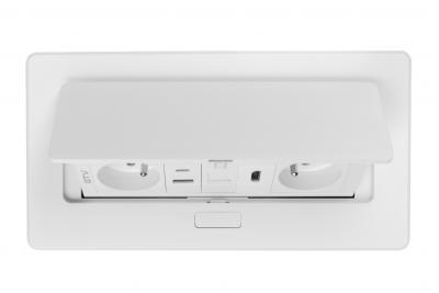 MULTISOFT møbelstikdåse 2x stik med jord, USB A+C, RJ45, HDMI, strømkabel med stik, hvid