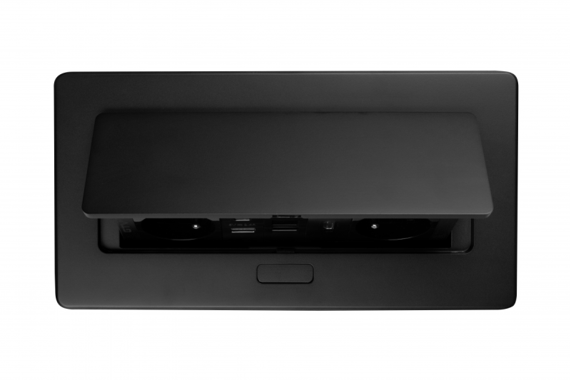 MULTISOFT møbelstik 2x stik med jordforbindelse, USB A+C, RJ45, HDMI, strømkabel med stik, sort