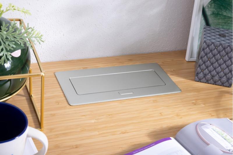 MULTISOFT møbelstik 2x stik med jordforbindelse, USB A+C, RJ45, HDMI, strømkabel med stik, aluminium