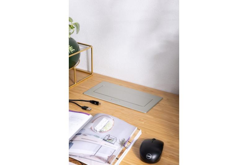 MULTISOFT møbelstik 2x stik med jordforbindelse, USB A+C, RJ45, HDMI, strømkabel med stik, aluminium