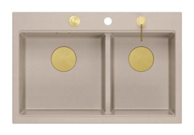 Quadri Hard Rock Dobbelt Beige Granit Overfladevask 76x50 cm med Guldstik og tilbehør 1208971663