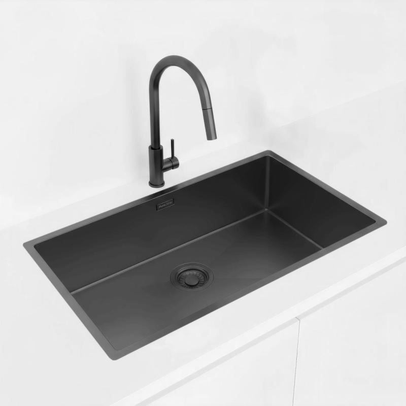 Pure.Sink Luxion Stor PVD sort vask 74x40 cm undermontering, planmontering og overmontering PLX7440-63