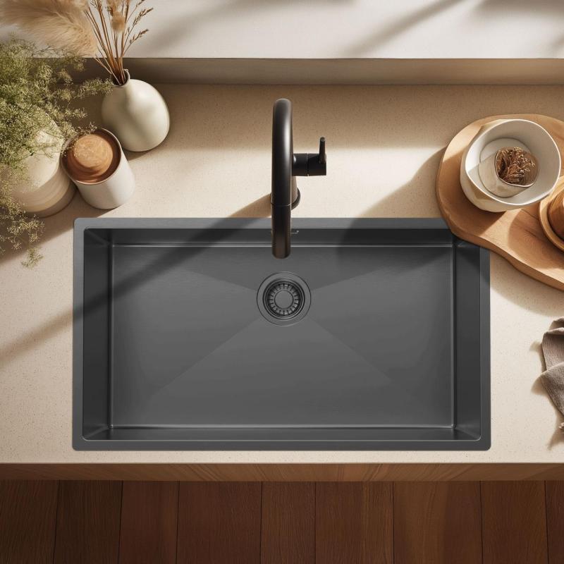 Pure.Sink Luxion Stor Gun metal vask 74x40 cm undermontering, planmontering og påbygning PLX7440-61