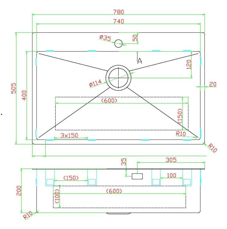 Pure.Sink Luxion Stor kobbervask 78x50 cm Tapwing med hul til vandhane PLX7850T-62