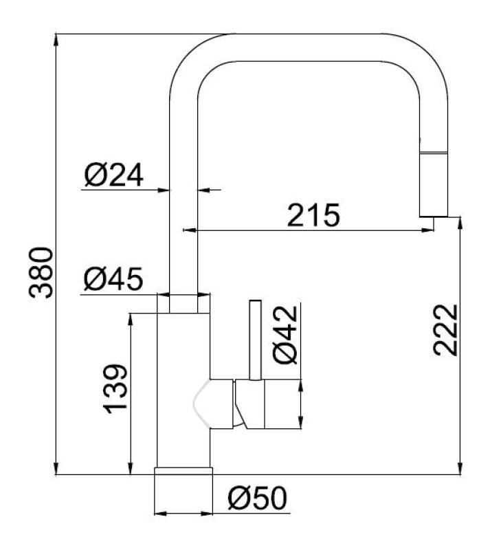Pure.Sink Luxion massiv rustfri stål køkkenarmatur, firkantet med udtrækkelig tud PLXSQUA-02