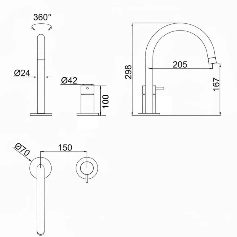 Pure.Sink Luxion 2-huls massiv rustfri køkkenarmatur med rund udløb PLX2HR-02