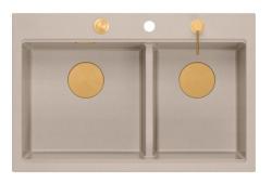 Quadri Hard Rock Dobbelt Beige Granit Overbygningsskål 76x50 cm med Kobberstik og tilbehør 1208971726