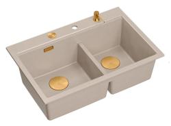 Quadri Hard Rock Dobbelt Beige Granit Overbygningsskål 76x50 cm med Kobberstik og tilbehør 1208971726