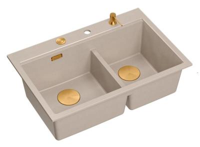 Quadri Hard Rock Dobbelt Beige Granit Overbygningsskål 76x50 cm med Kobberstik og tilbehør 1208971726