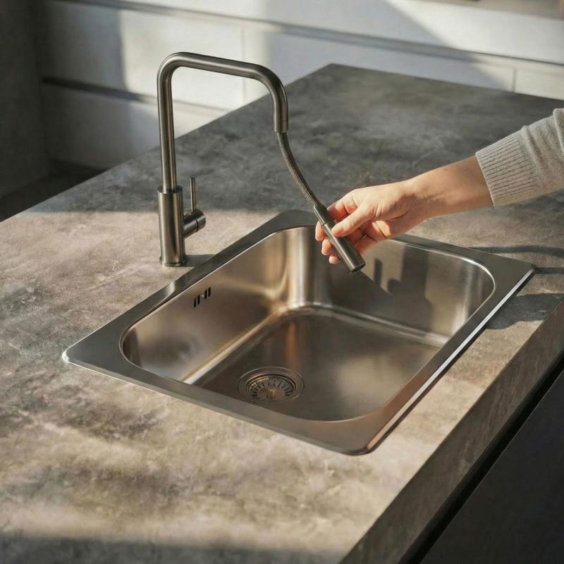 Pure.Sink Luxion Gun metal køkkenarmatur, firkantet med udtrækkelig tud PLXSQUA-61