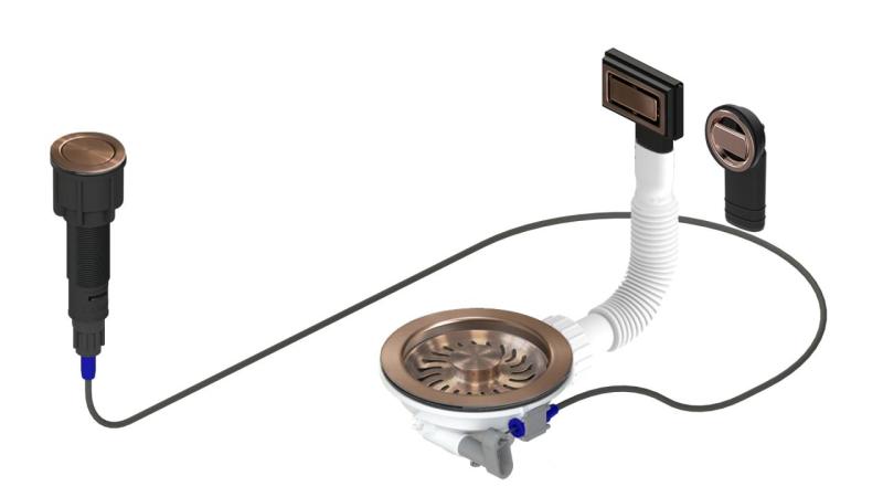 Granitemy Kobber Afløbssæt inklusiv trykknap-affald med propp, plus rektangulær og rund overløb 1208971744