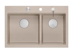 Quadri Hard Rock Dobbelt Beige Granit Overbygning Vask 76x50 cm med rustfrit stål prop og tilbehør 1208971749