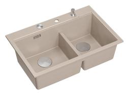 Quadri Hard Rock Dobbelt Beige Granit Overbygning Vask 76x50 cm med rustfrit stål prop og tilbehør 1208971749